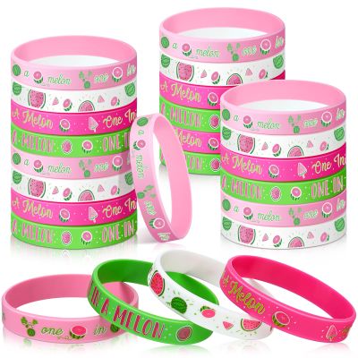 Capoda 24 Pcs One in a Melon Party Decorations, Watermelon Themed First Birthday Wristbands Summer Fruit Party Silicone Bracelets for Kids 1st Birthday Baby Shower Supplies