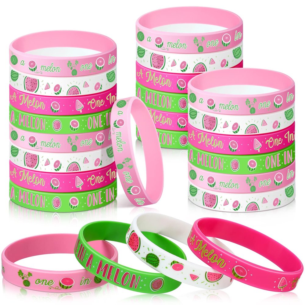 Capoda 24 Pcs One in a Melon Party Decorations, Watermelon Themed First Birthday Wristbands Summer Fruit Party Silicone Bracelets for Kids 1st Birthday Baby Shower Supplies
