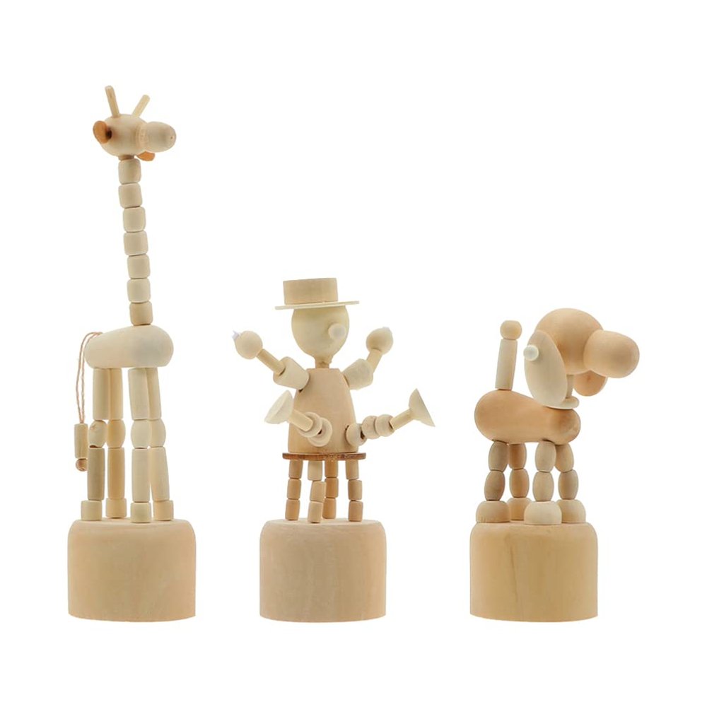 3PCS Wooden Finger Puppets Wood Animal Statues Wooden Animal Shape Crafts for Adults Puppy Modeling Ornaments Toddler Clown Table Decoration