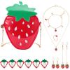 Strawberry Crossbody Bag Jewelry Set for Women Teen Girls, Strawberry Purse Cute Fruit Necklace Bracelet Earrings Ring Hair Clips Set Princess Dress up Pretend Play Jewelry Gifts view 1
