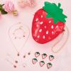 Strawberry Crossbody Bag Jewelry Set for Women Teen Girls, Strawberry Purse Cute Fruit Necklace Bracelet Earrings Ring Hair Clips Set Princess Dress up Pretend Play Jewelry Gifts view 4