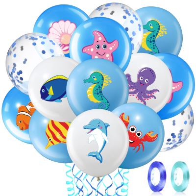 Aoriher 50 Pieces Sea Animals Balloons Party Decorations Under The Sea Birthday Party Latex Balloons Ocean Theme for Marine Creatures Beach Theme Supplies