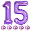 15th Birthday Balloons for Girls, 15 Inch Giant Purple Foil Number 15 Balloons with Purple Confetti Balloons Kit, Digit 1 & 5 Helium Balloons for Boys Women Men 15th 51st Anniversary Party Decorations view 1