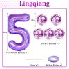 15th Birthday Balloons for Girls, 15 Inch Giant Purple Foil Number 15 Balloons with Purple Confetti Balloons Kit, Digit 1 & 5 Helium Balloons for Boys Women Men 15th 51st Anniversary Party Decorations view 2