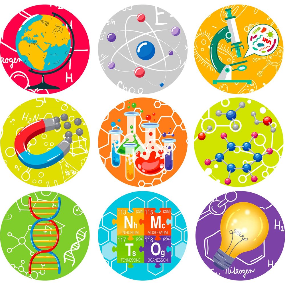 1800 Pcs Science Stickers for Party Favor Stickers Bulk Chocolate Science Decals for Chemistry Laboratory Birthday Theme Party Favors, 9 Styles
