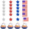 220 Pcs American Flag Patriotic Cupcake Toppers 4th of July Double Sides Glitter Star Cupcake Toppers Cake Toppers Picks Independence Day Cupcake Party Decorations Supplies Favors, Blue Red Silver view 1
