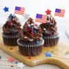 220 Pcs American Flag Patriotic Cupcake Toppers 4th of July Double Sides Glitter Star Cupcake Toppers Cake Toppers Picks Independence Day Cupcake Party Decorations Supplies Favors, Blue Red Silver view 4