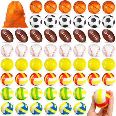 HyDren 96 Pieces Sports Stress Balls Mini Foam Sport Ball Squeeze Toy Include Storage Bag Basketball Football Baseball Soccer Tennis Volleyball for Stress Relief, Relaxation Party Favor for Boys Girls