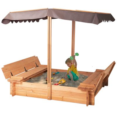 BIRASIL Wood Sandbox with Cover, Sand Box with 2 Bench Seats for Aged 3-8 Years Old, Sand Box for Backyard Garden, Beach Patio Outdoor (Natural Wood, 48 Inch)