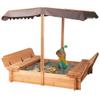 BIRASIL Wood Sandbox with Cover, Sand Box with 2 Bench Seats for Aged 3-8 Years Old, Sand Box for Backyard Garden, Beach Patio Outdoor (Natural Wood, 48 Inch) view 1