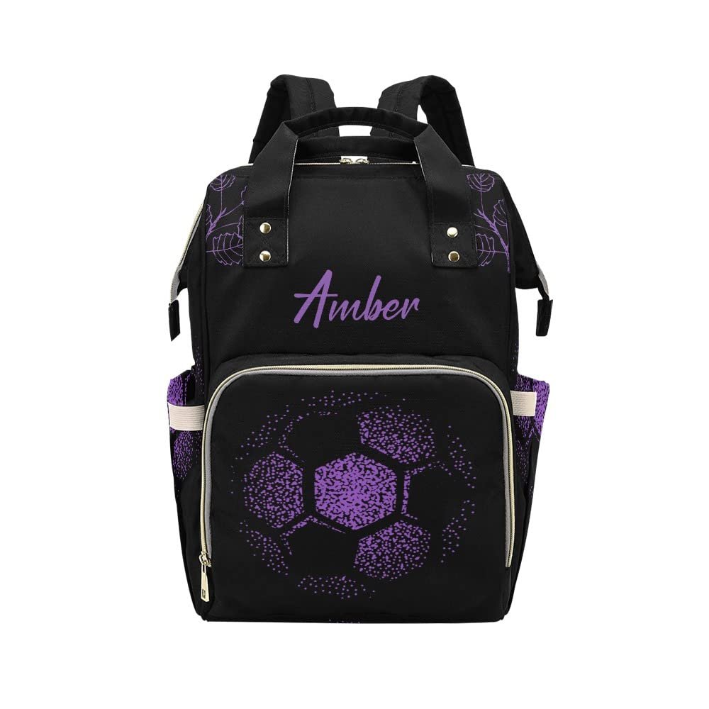 Abstract Football Leaf Purple Diaper Bags Backpack with Name Personalized Baby Bag Nursing Nappy Bag Travel Tote Bag Gifts