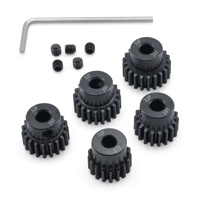32P Metal Steel Gear Set 5mm Hole 17T 18T 19T 20T 21T Gear with Hex Key Screwdriver Hardened Pinion Gear for 1/8 1/10 RC Car