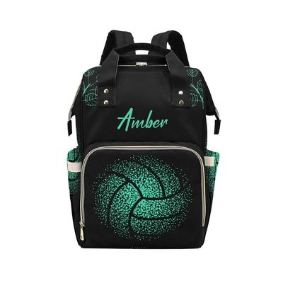 Abstract Volleyball Leaf Green Diaper Bags Backpack with Name Personalized Baby Bag Nursing Nappy Bag Travel Tote Bag Gifts