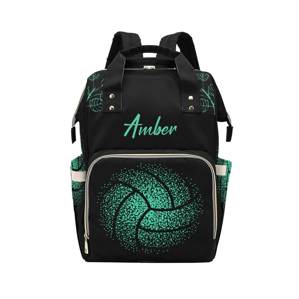Abstract Volleyball Leaf Green Diaper Bags Backpack with Name Personalized Baby Bag Nursing Nappy Bag Travel Tote Bag Gifts
