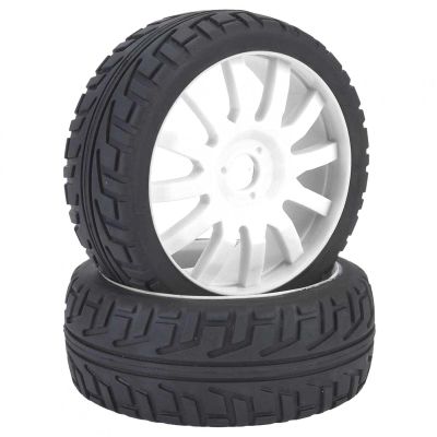 17mm Hex RC Wheels and Tires Set of 2 for 1/8 Scale On Road Racing Car Compatible with Redcat HPI HSP Kyosho 100mm Diameter Rubber (White)