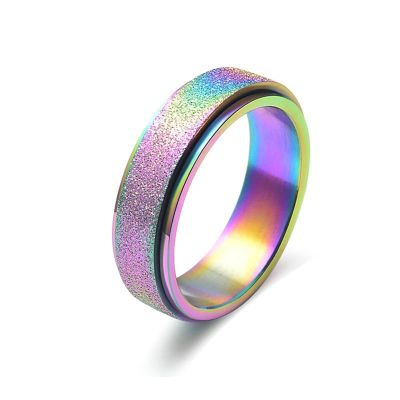 Dsnyu Colored Anxiety Ring for Women Men Fidget Rings, 6MM Sandblast Glitter Finish Stainless Steel Spinner Rings for Anxiety, Size 10