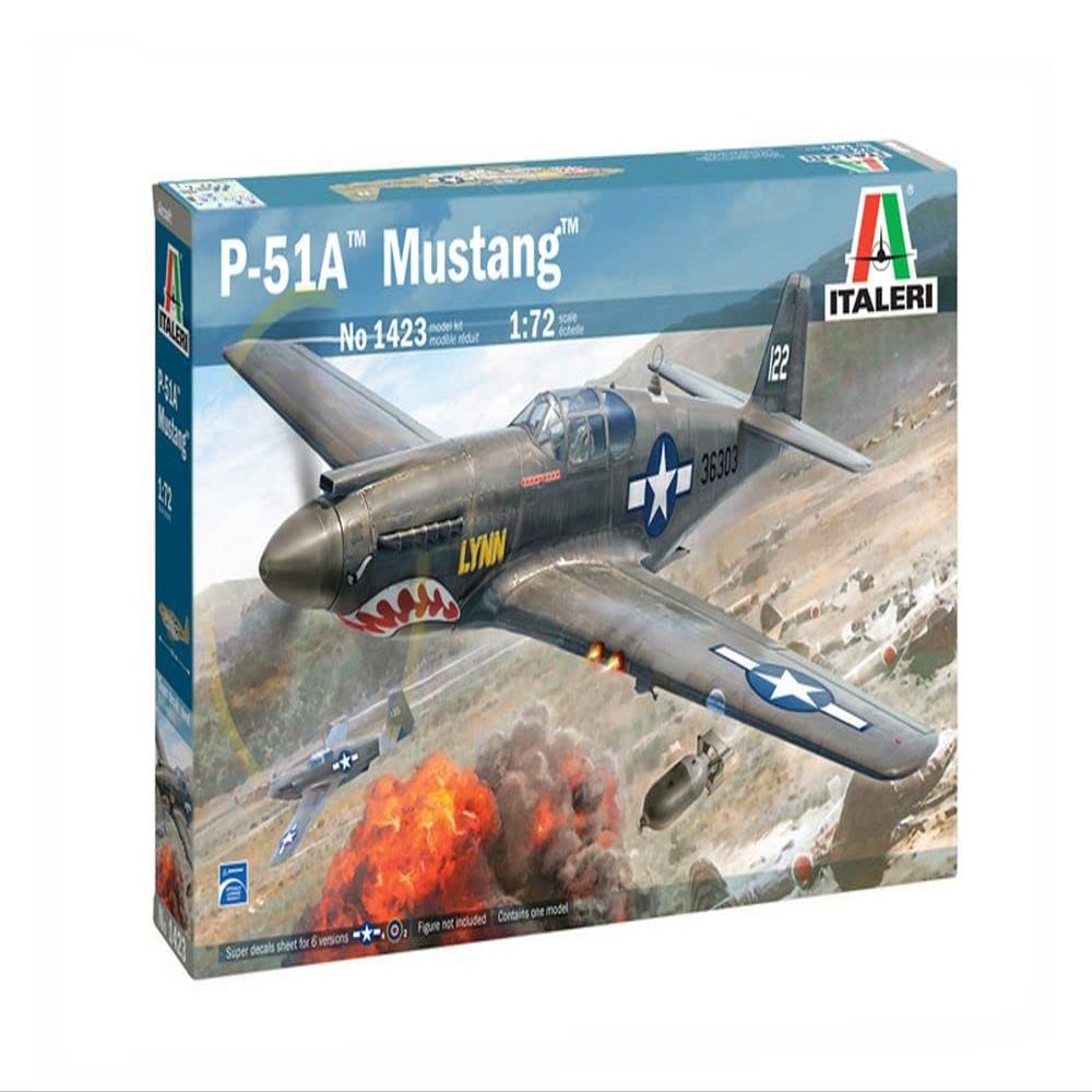 Italeri -1423 P-51A Mustang, 1:72 Scale, Model Kit, Plastic Model to Assemble, Modeling, Grey, IT1423