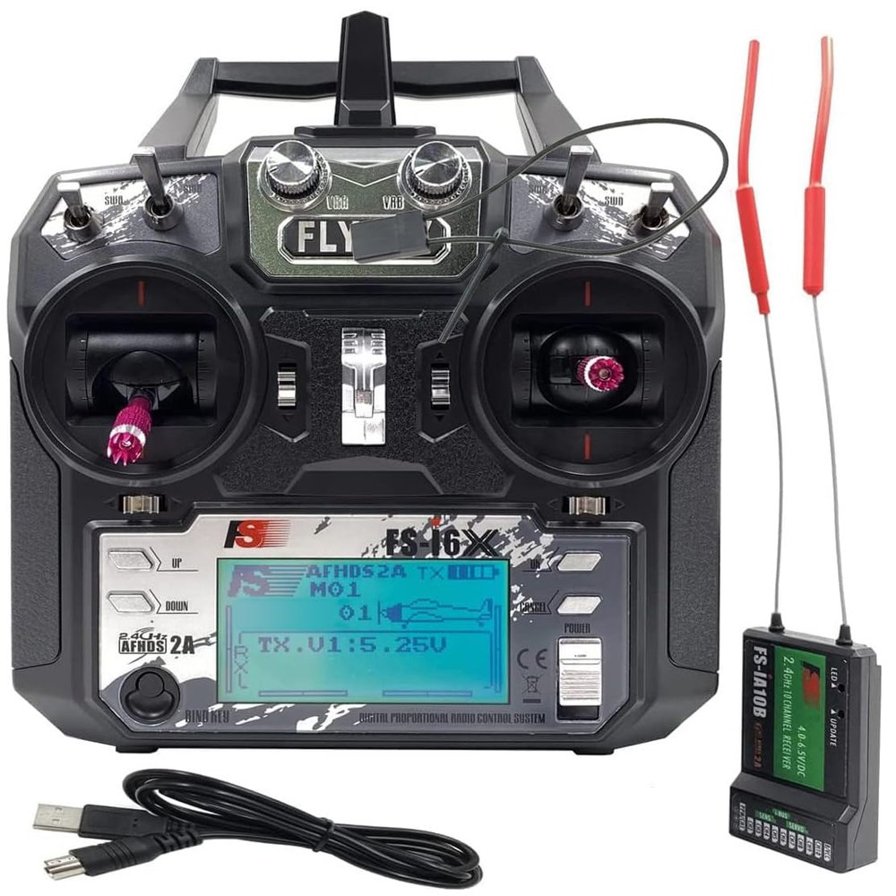DTXMX FS-i6X 10CH Radio Transmitter and Receiver FS-iA10B 2.4G RC Controller for Airplane Helicopter FPV Drone RC Quadcopter Fly in The vast Sky (Mode-2)