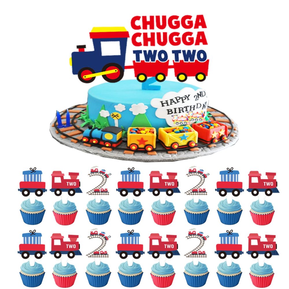 Chugga Chugga Two Two Birthday Party, Train 2 year old Cake Topper, Choo Choo Im Two Birthday Party Decorations 2nd Birthday Cake Topper.