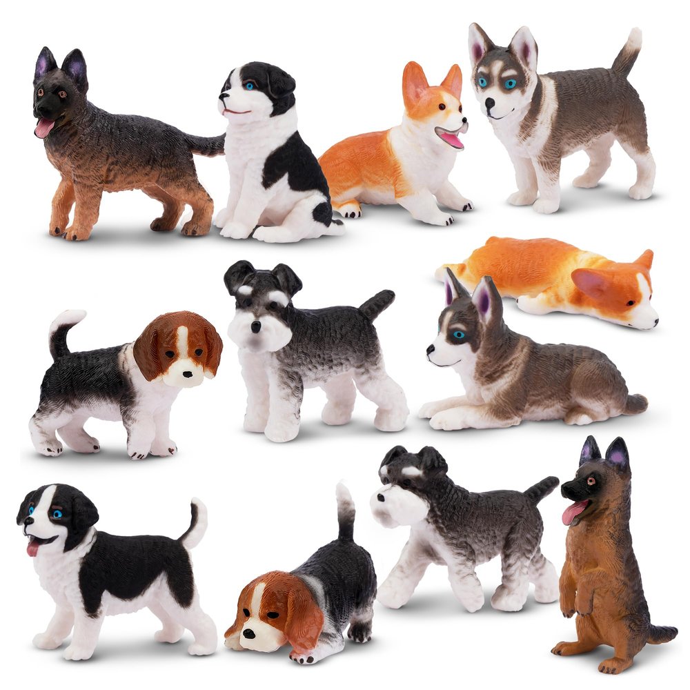 EYSCOTA 12PCS Dog Figurines Playset, Realistic Detailed Plastic Puppy Figures, Hand Painted Mini Dog Figures Toy Set Cake Toppers Easter Egg Birthday Gift for Kids Toddlers