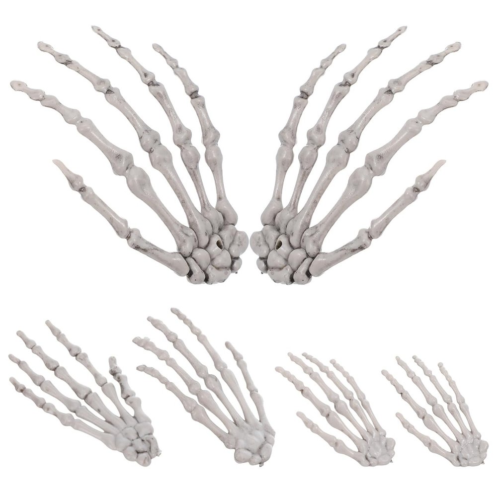 Ciieeo Halloween Skeleton Hand Ornaments 3 Pairs Plastic Fake Skeleton Hands for Haunted House Bar Party Decor and Tricky Props