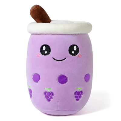 Ditucu Cute Boba Tea Plush Stuffed Bubble Tea Plushie Cartoon Soft Grape Fruit Pillow Home Hugging Gift for Kids Big Eyes Purple 13.7 inch