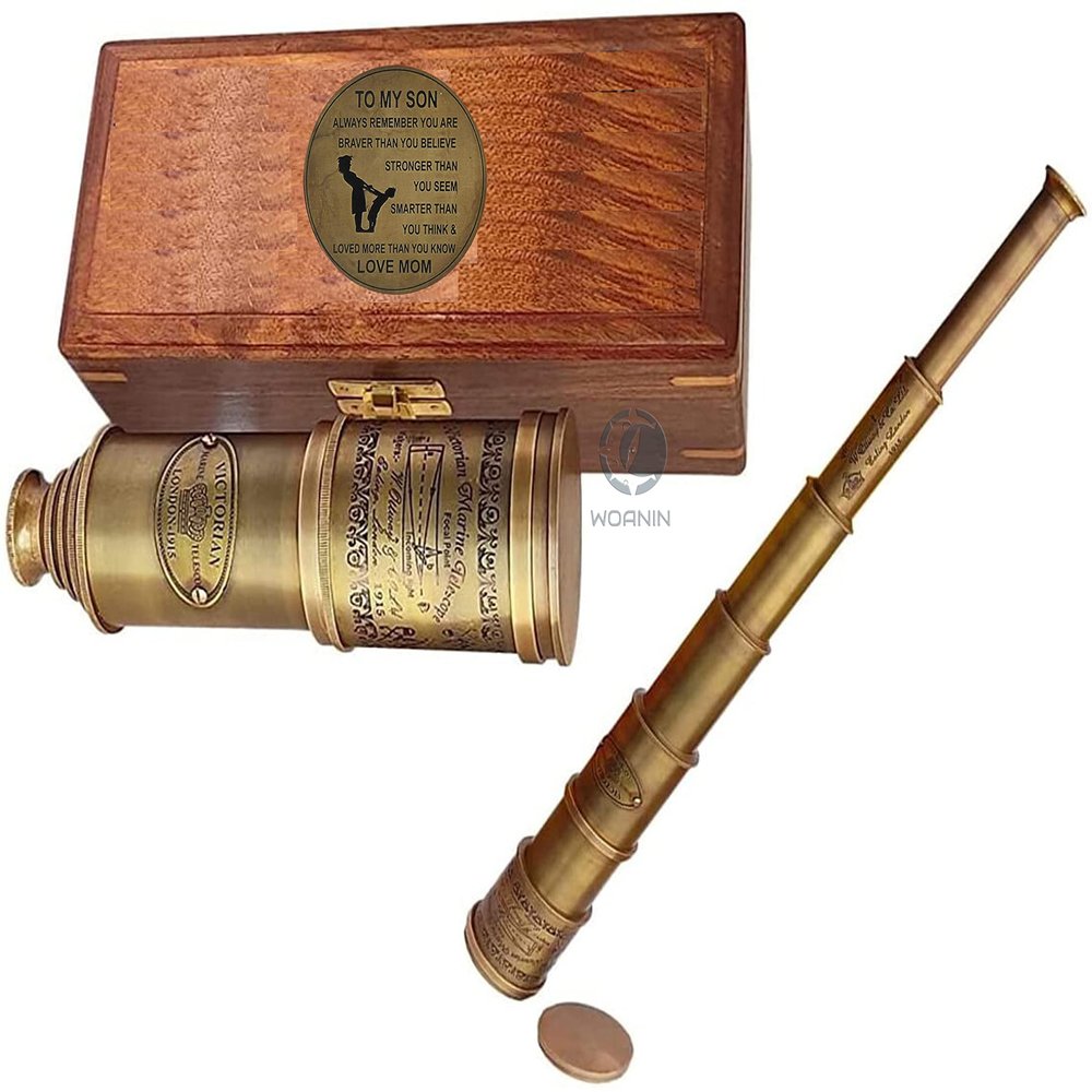 14x Personalized Telescope- Functional Brass & Clear Vision Pirate with Case/Gift for Son/to My Son Gifts/Mom to Son Gift to My Son Wooden Case