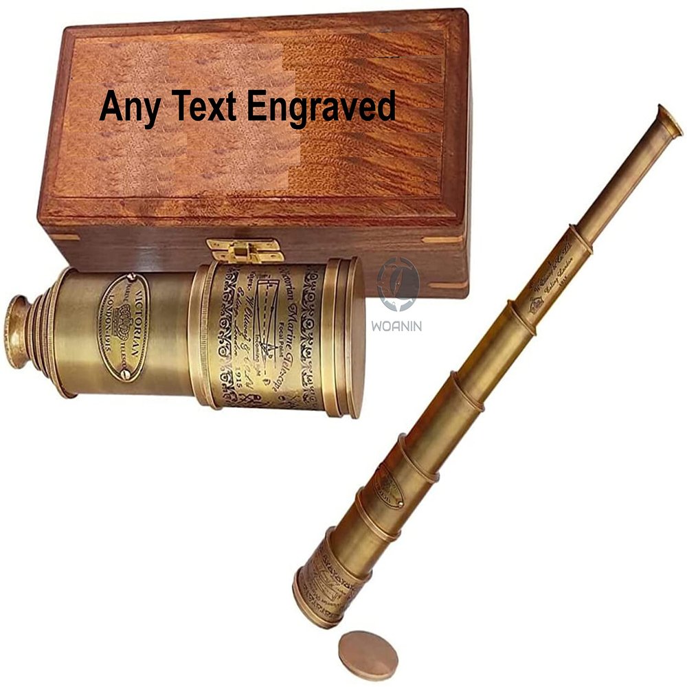 14x Vintage Pirate Spyglass Telescope- Functional Brass & Clear Vision Pirate Telescope with Premium Engraving Wooden Case