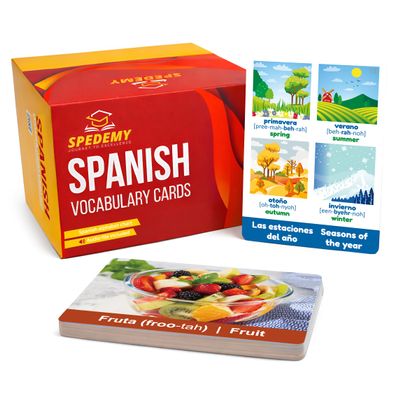 Spanish Vocabulary Cards for Kids & Adults Beginners - 276 Bilingual Study Cards 720 Words with Interactive Web Learning Portal: Native Audio, 4-Step Quizzes, Typing Games - Learning Resource