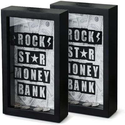 Piggy Bank for Kids,Piggy Bank for Boys Girls and Adult,Money Jar Must Break To Open Money Bank With Clear Glass Black Coin Bank Money Box -Make Your Dreams Happen Saving Bank (Color : Piggy Bank 2pcs