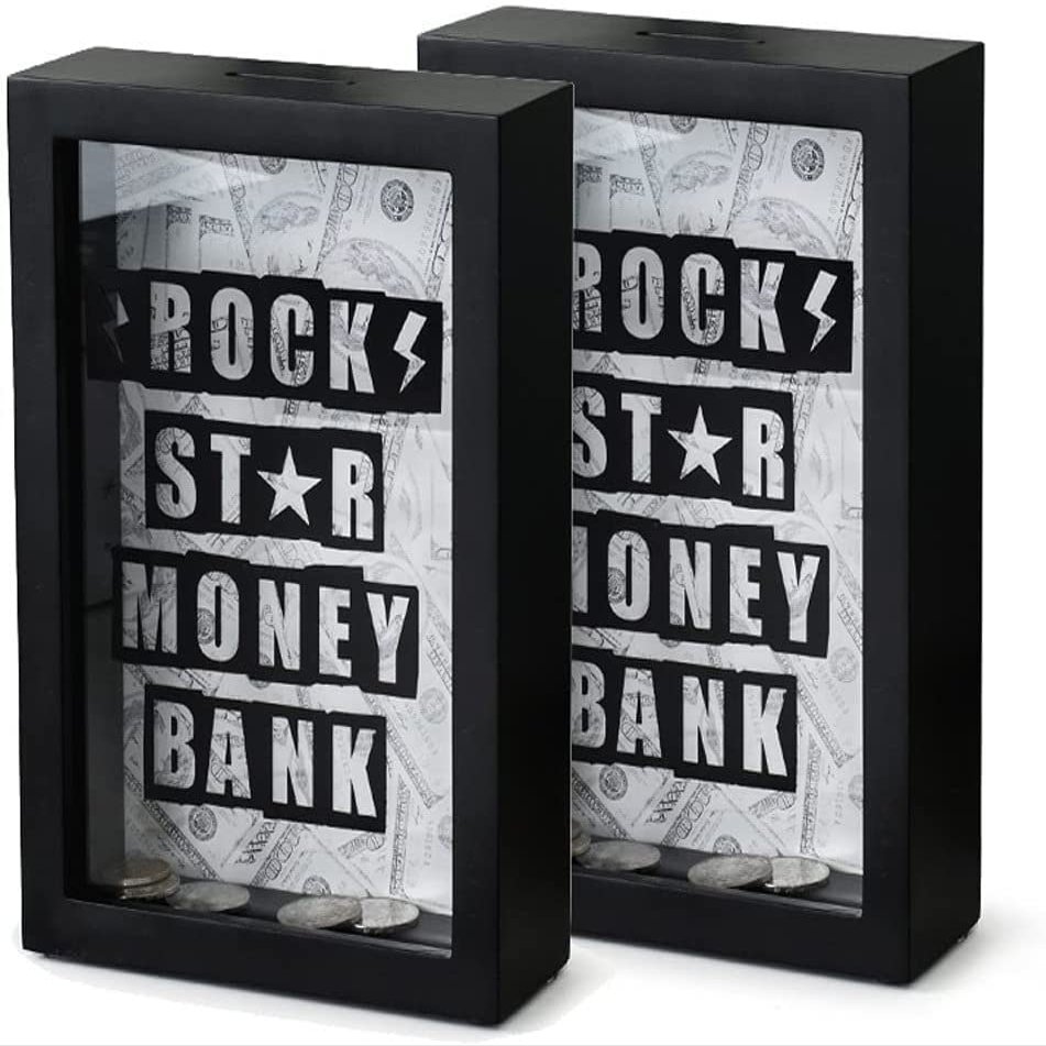 Piggy Bank for Kids,Piggy Bank for Boys Girls and Adult,Money Jar Must Break To Open Money Bank With Clear Glass Black Coin Bank Money Box -Make Your Dreams Happen Saving Bank (Color : Piggy Bank 2pcs
