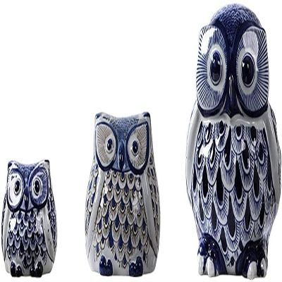 Piggy Bank for Kids,Piggy Bank for Boys Girls and Adult,Money Jar 3-piece Set Piggy Bank Cute Owl Coin Money Bank Blue And White Porcelain Piggy Bank Ceramic Piggy Bank For Desktop Decoration Saving B