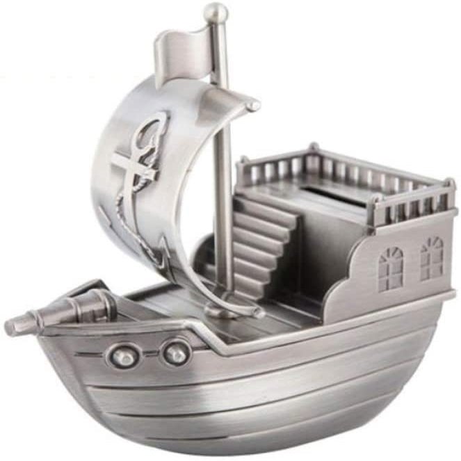 Piggy Bank for Kids,Piggy Bank for Boys Girls and Adult,Decorative Piggy Bank Small Boat Piggy Bank Metal Storage Tank Aluminum Alloy Money Jar Creative Crafts Suitable for Adult Children (180 Coins)