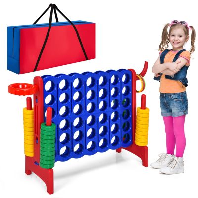 Costzon Giant 4-in-A-Row, Jumbo 4-to-Score Giant Game w/Carrying Bag, Basketball Hoop, 42 Jumbo Rings, Quick-Release Slider, Indoor Outdoor Family Connect Game for Kids & Adults, Backyard Games