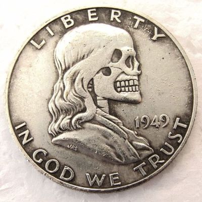 Rare US United States 1949 Franklin Half Dollar Skull Zombie Skeleton Silver Color Restrike Coin. Explore Now!