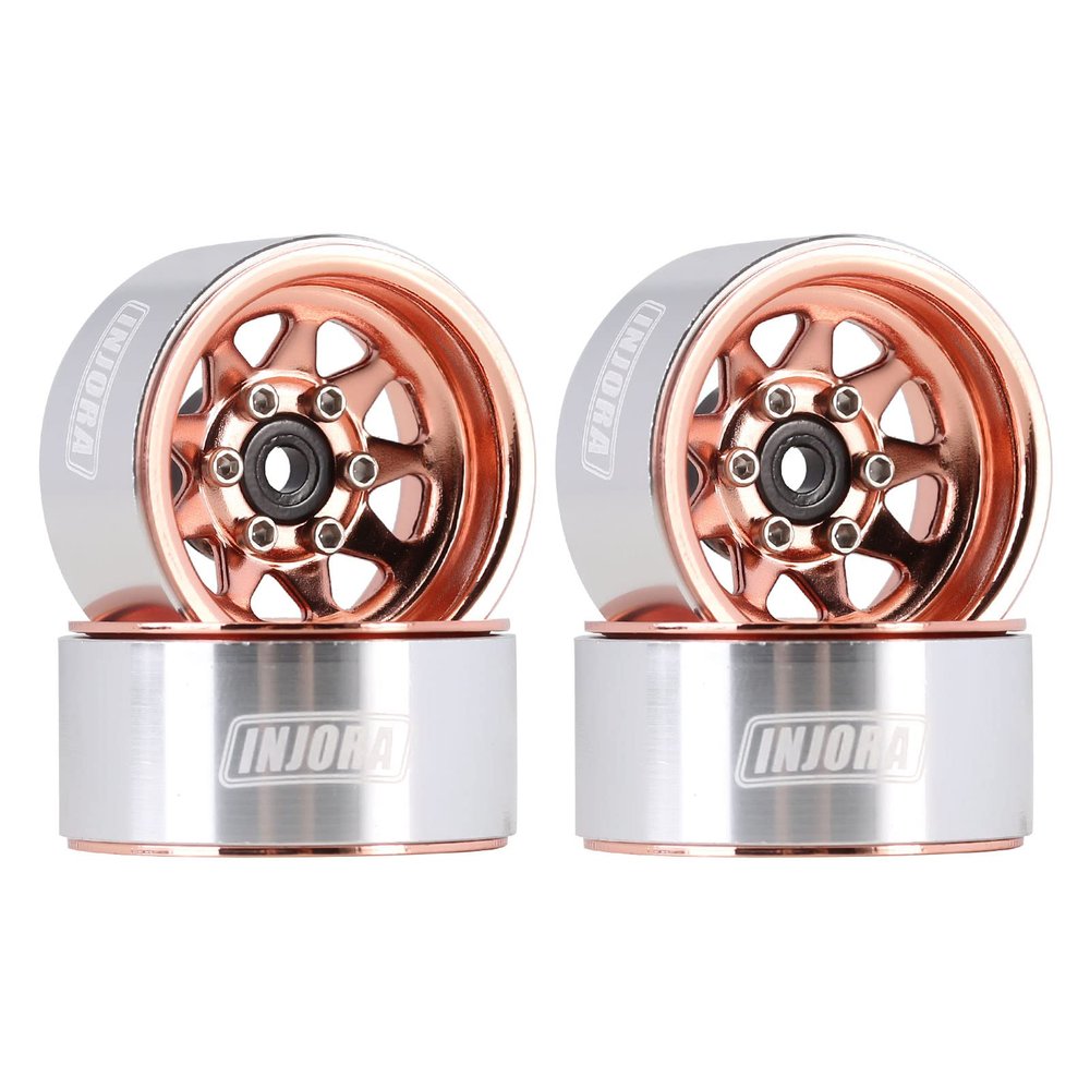 INJORA 1.0 Beadlock Wheel Stamped Steel Beadlock Deep Dish 1.0" Wheels for 1/18 TRX4M Axial AX24 SCX24 Gladiator Deadbolt Bronco C10 JLU Upgrade Parts(Rose Gold)