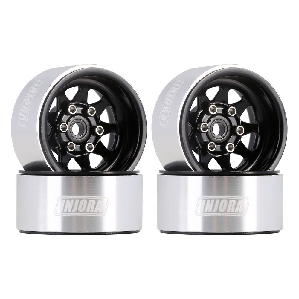 INJORA 1.0 Beadlock Wheel Stamped Steel Beadlock Deep Dish 1.0" Wheels for 1/18 TRX4M Axial AX24 SCX24 Gladiator Deadbolt Bronco C10 JLU Upgrade Parts(Black)