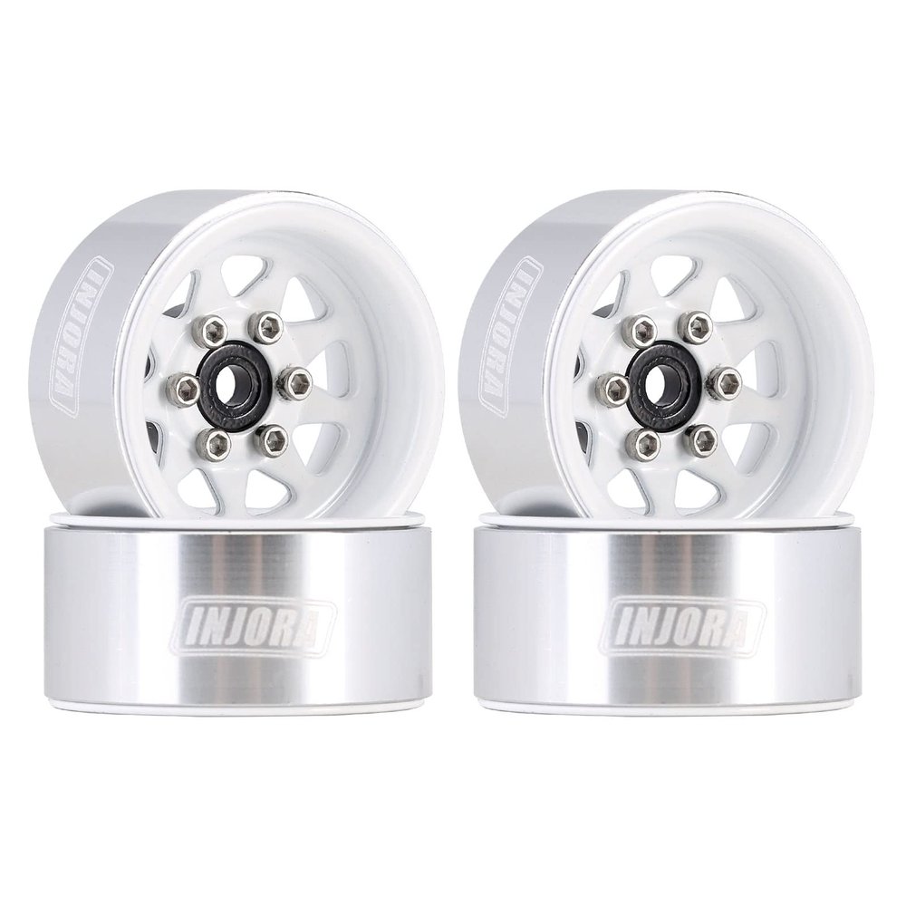 INJORA 1.0 Beadlock Wheel Stamped Steel Beadlock Deep Dish 1.0" Wheels for Axial SCX24 Gladiator Deadbolt Bronco C10 JLU Upgrade Parts(White)
