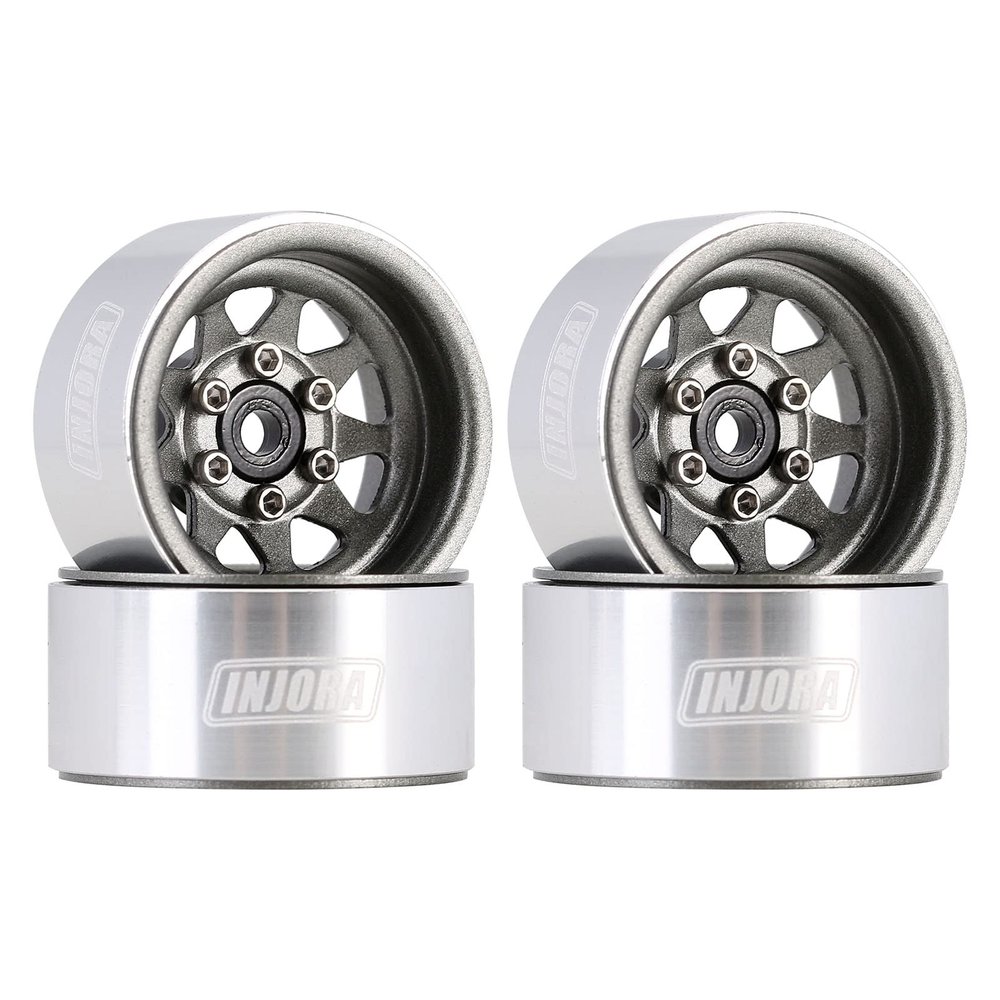 INJORA 1.0 Beadlock Wheel Stamped Steel Beadlock Deep Dish 1.0" Wheels for 1/18 TRX4M Axial AX24 SCX24 Gladiator Deadbolt Bronco C10 JLU Upgrade Parts(Grey)