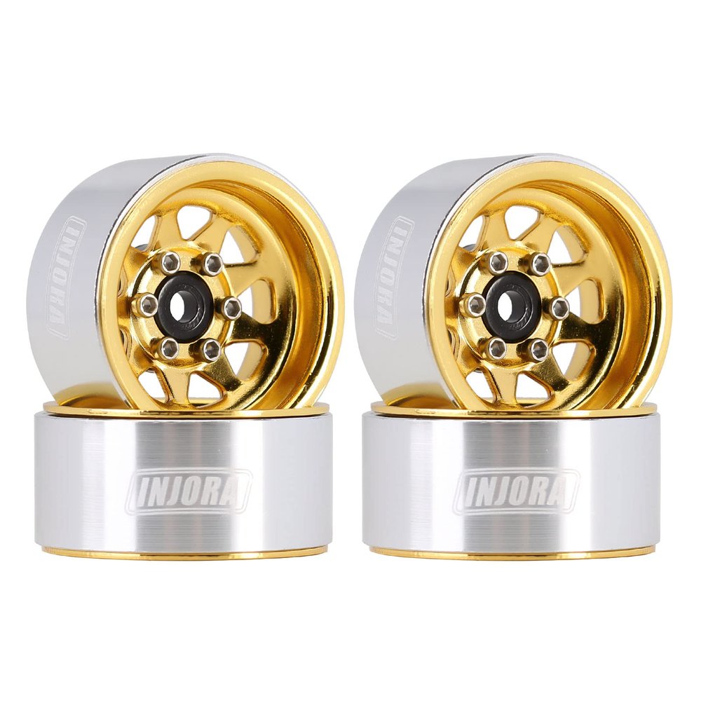 INJORA 1.0 Beadlock Wheel Stamped Steel Beadlock Deep Dish 1.0" Wheels for 1/18 TRX4M Axial SCX24 Gladiator Deadbolt Bronco C10 JLU Upgrade Parts(Yellow)