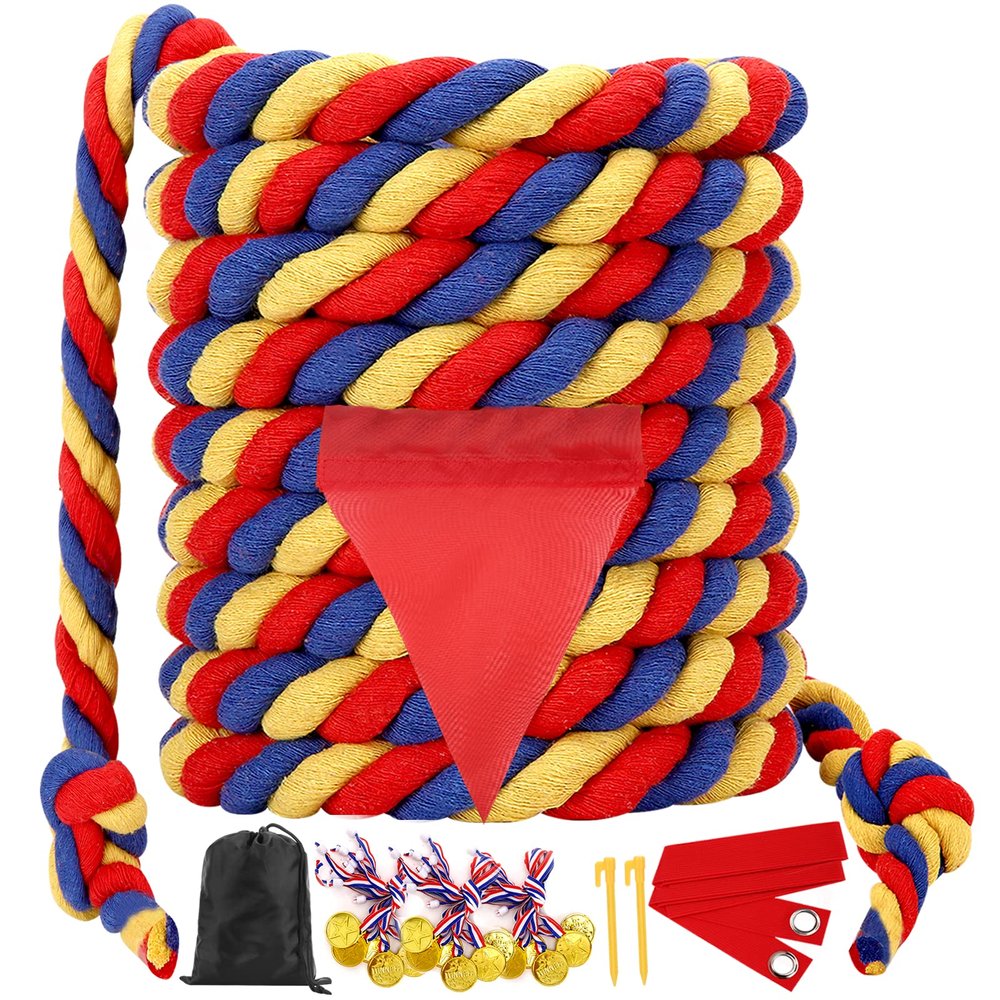 Outdoor Yard Games 40FT Tug of War Rope for Kids Adult, Field Day Family Reunion Birthday Party Games, Halloween Carnival Easter Outside Lawn Yard Fun Games for Team Building Activities, Tricolor