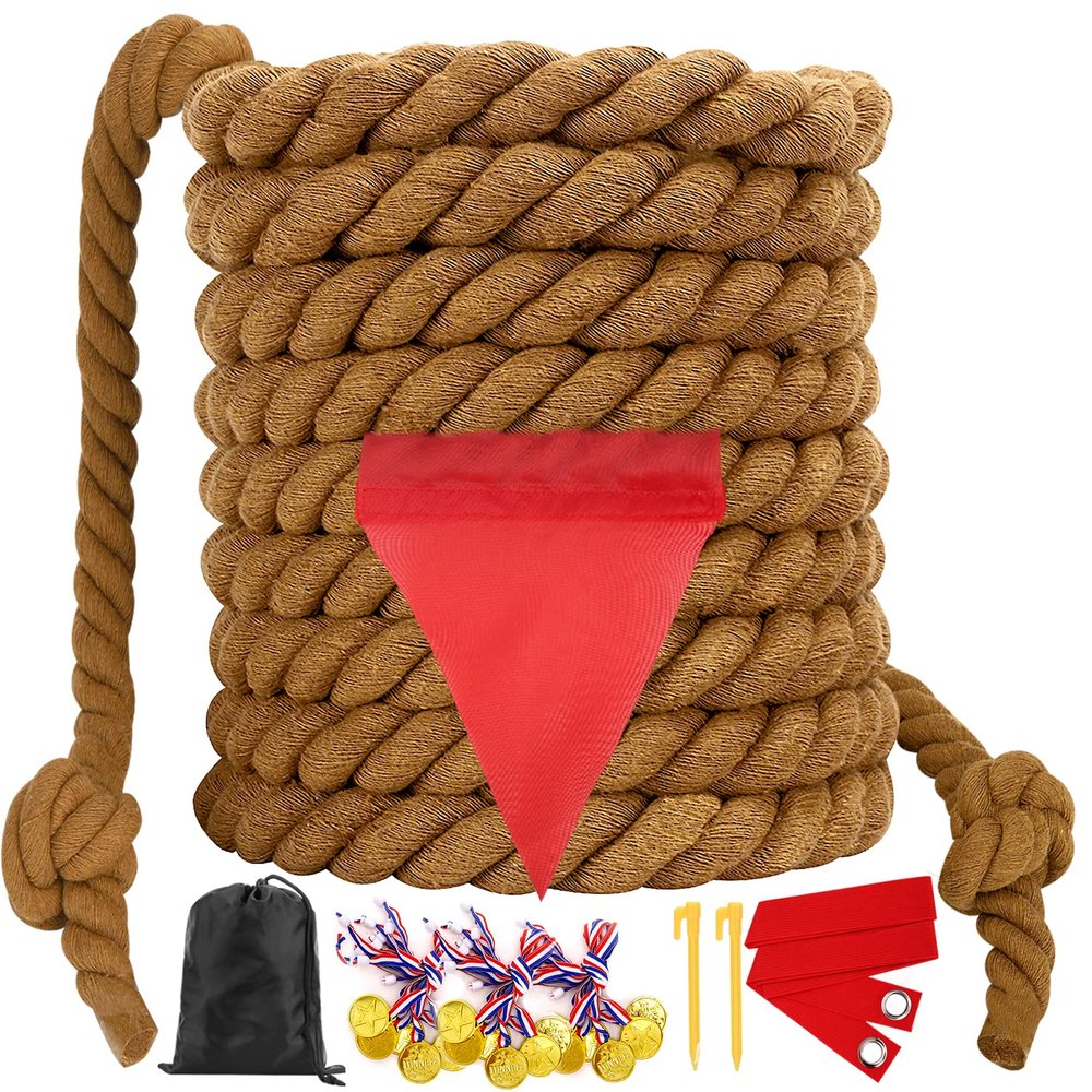 Outdoor Games Tug a War Rope 40FT for Kids and Adult, Field Day Family Reunion Outside Yard Backyard Lawn Picnic Carnival Fun Easter Games Tug of War for Birthday Party, Team Building,Brown