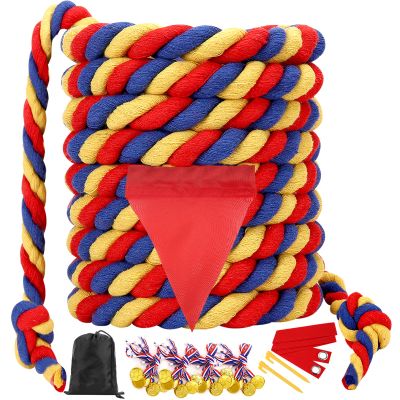 Tug of War Rope 60FT Outdoor Yard Games for Kids and Adults, Field Day Family Reunion Birthday Party Games,Carnival Game, Outside Backyard Lawn Yard Games Fun for Team Building Activities, Tricolor