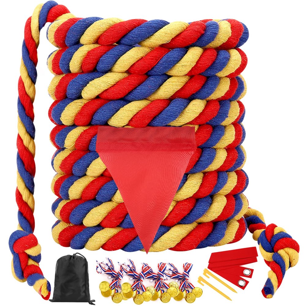 Tug of War Rope 60FT Outdoor Yard Games for Kids and Adults, Field Day Family Reunion Birthday Party Games,Carnival Game, Outside Backyard Lawn Yard Games Fun for Team Building Activities, Tricolor