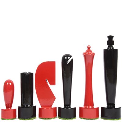 Berliner Series Modern Minimalist Chess Pieces in Red and Black Painted Box Wood - 3.7" King