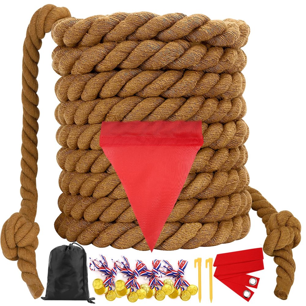 WYRJXYB Field Day Tug a War Rope Games 60FT for Kids and Adult, Outdoor Outside Activities Carnival Easter Games for Kids Family Reunion Birthday Party Lawn Picnic Yard Game for Team Building, Brown