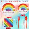 100 Pcs Rainbow Party Supplies Include 7 Inch Rainbow Plates 9 Inch Party Plates Napkins Forks and Spoons for 20 Guests Birthday Party Decorations view 3