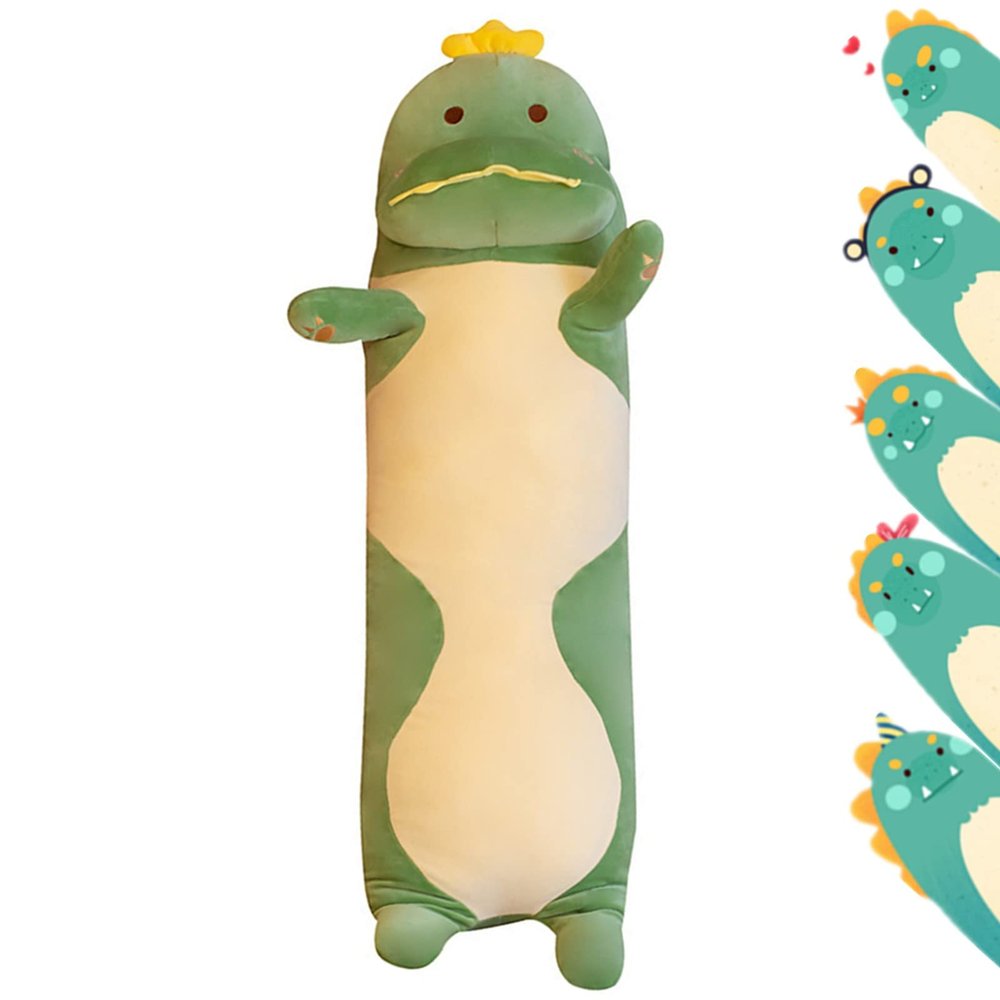 Rexinc 29.53'' Dinosaur Plush Pillow Toy Dinosaur Stuffed Animal Sleeping Pillow Cute Cartoon Soft Long Body Pillow Gift for Kids (Green)