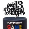 Migeaks Black Glitter Official 13 Teenager Birthday Cake Topper- 13th Birthday Cake Topper-video game controller theme happy birthday party decoration view 1