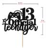 Migeaks Black Glitter Official 13 Teenager Birthday Cake Topper- 13th Birthday Cake Topper-video game controller theme happy birthday party decoration view 2